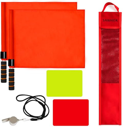 Volleyball Referee Flags Set with Storage Bag, 4PCS Referee Toolkit Includes Volleyball Flags, Storage Bag, 304 Stainless Steel Whistle, Red and Yellow Cards