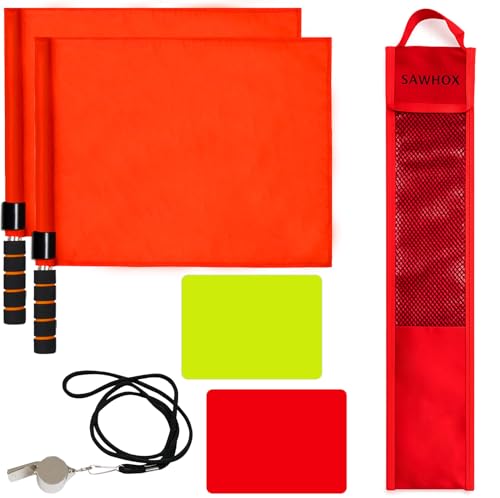 Volleyball Referee Flags Set with Storage Bag, 4PCS Referee Toolkit Includes Volleyball Flags, Storage Bag, 304 Stainless Steel Whistle, Red and Yellow Cards