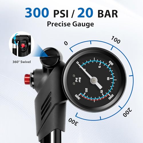 Hycline High Pressure Shock Pump with Gauge: 300 PSI Bicycle Pump for Front Fork & Rear Suspension - Mini Pump with Air Bleed for Road Mountain Bike Fits Schrader & Presta Valve