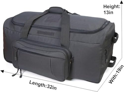 Heavy-Duty X-Large Military Tactical Wheeled Rolling Duffel Trolley Bag For Deployment Traveling Camping Sporting - color: Gray