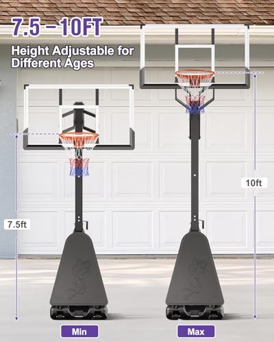 TONBUX Basketball Hoop Outdoor 44/48/54 Inch PC Backboard, 10FT Adjustable Basketball Goal, Portable Basketball Hoop for Kids/Teens/Adults in Backyard, Driveway and Indoor