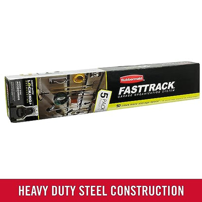 Rubbermaid FastTrack Garage Storage Utility Hooks 5 Piece Black All in One Rail Hook Kit and Tool Organizer Heavy Duty for Home/Garage/Shed/Garden - size: 1 Rail, 4 Hooks