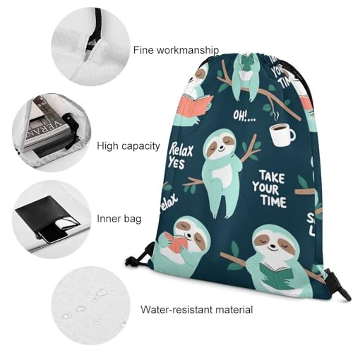 Travel Drawstring Backpack Theft Proof Cinch Sack Water Resistant Sackpack for Camping Hiking Outdoor Sports, Lazy Cute Sloths Bags - color: Picture (752)