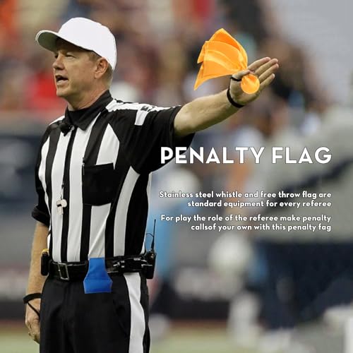 VKT 8Pcs Football Referee Accessories Set 1 Throw Down Single Bean Bag 2 Yellow Penalty Flags 1 Stainless Steel Whistle for Soccer Ref Umpire Coaches Halloween