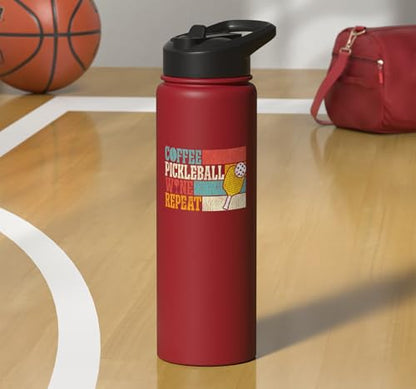 Funny Pickleball Paddle Just One More Game Stainless Steel Insulated Water Bottle - color: Red