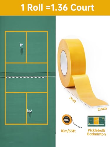 Pickleball Court Marking Kit, 2" x 263 ft Lengthened Pickleball Court Tape 5PCS Set Makes Full Size Outdoor Court Tape for Temporary Court Lines No Residue Easy Installation