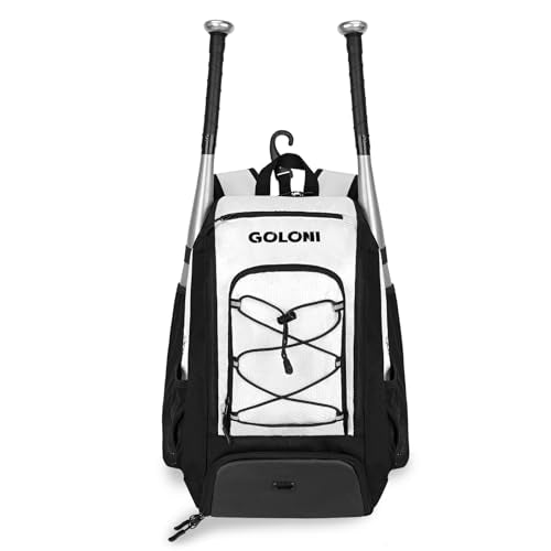 Goloni 40L Baseball Bag, Softball Bat Bag with Shoes Compartment,Fence Hook,Backpack for Baseball, T-Ball & Softball Equipment & Gear
