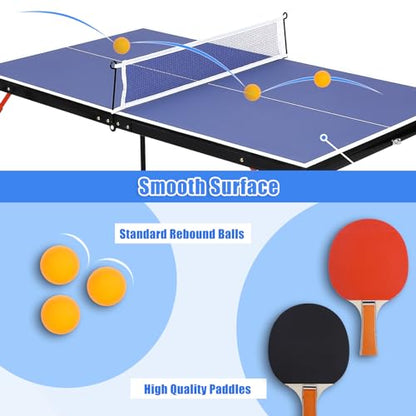 Foldable Table Tennis Table Portable Ping Pong Table with Net & 2 Paddles & 3 Balls,Portable Ping Pong Family Game Tables for Outdoor Indoor,54 x 30 x 27 inch