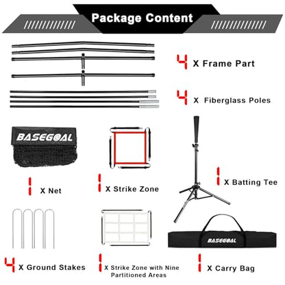 BaseGoal 7'×7' Baseball Softball Practice Net,Baseball Backstop,with Batting Tee,for Hitting Pitching Batting Catching with Bow Frame,Bonus Strike Zone - style: Black-A