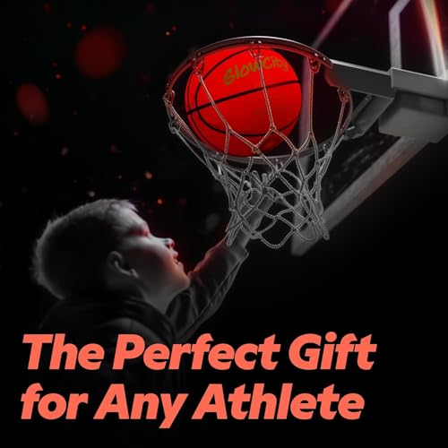 GlowCity Glow in The Dark Basketball - Size 5, 6, 7 Light Up Ball for Kids, Teens & Adults - Night Outdoor Games - Sports Birthday Gifts Ideas for Boys Ages 6 7 8 9 10 11 12 13 14 15 - size: Size 7 - 29.5", style: Rechargeable Rubber (Pump + Box)