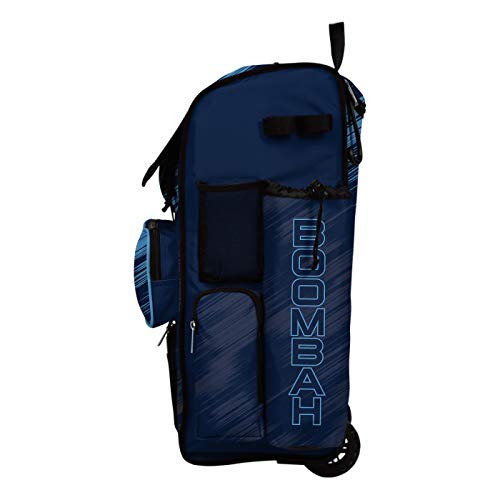 Boombah Rolling Superpack Scratch Baseball/Softball Gear Bag - 23-1/2" x 13-1/2" x 9-1/2" - Multiple Colors - Telescopic Handle and Holds 4 Bats - Wheeled Version - color: Navy/Columbia