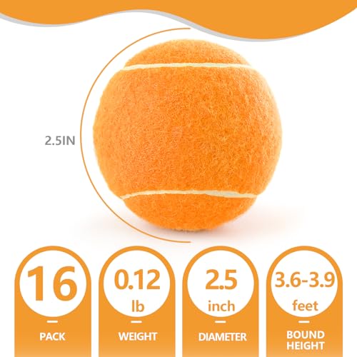 PoyPet 16-Pack Tennis Balls Bulk for Practice,Training and Beginners | Ideal for Dog Fetch,Chew and Play - color: Light Orange