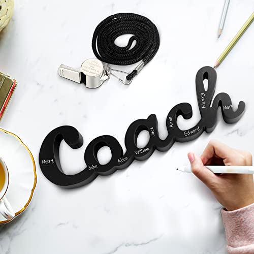 Yalikop 3 Pcs Coach Gifts Football Coach Wood Sign Thank You Whistle Marker Pen Stainless Steel Whistle with Rope for Men Women Soccer Baseball Volleyball Sports Gifts - style: Elegant Style