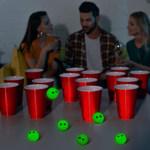Soulchen 40mm Glow in The Dark Table Tennis Balls Bulk, Carnival Game Night, Neon Birthday Party Favors, Classroom Rewards, Goodie Bag Filler, Pet Playmate - color: Glow in the Dark Green, size: Twinkle Smile