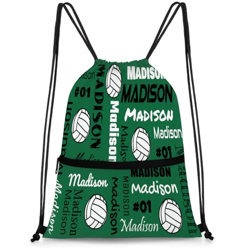 Custom Volleyball Style Drawstring Bag, Personalized Sports Ball Backpack Drawstring Sack Cinch Bags for Team Gift Party Favors, Green - color: Light Green