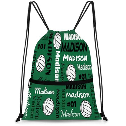 Custom Volleyball Style Drawstring Bag, Personalized Sports Ball Backpack Drawstring Sack Cinch Bags for Team Gift Party Favors, Green - color: Light Green