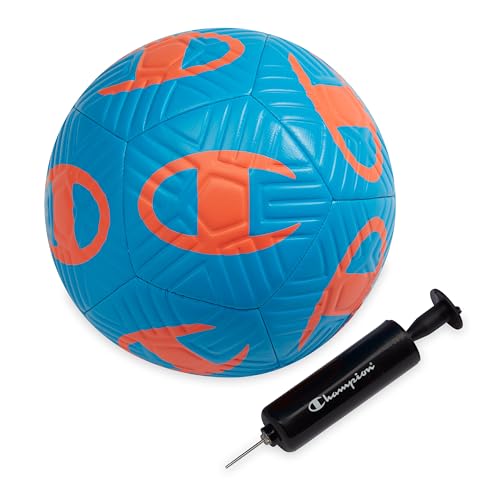 Champion Playmaker Logo Deflated Soccer Ball with Pump, Size 5 Soccer Ball, Durable Panels for Kids, Youth & Adults, Indoor/Outdoor Training Ball with Inflation Hand Pump - color: Fierce Tide/Very Coral, size: 5