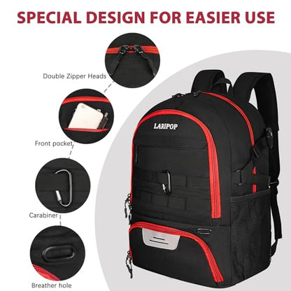 LARIPOP Soccer Backpack with Ball Holder & Shoe Compartment Large Capacity Youth Sports Bag for Training - color: Red