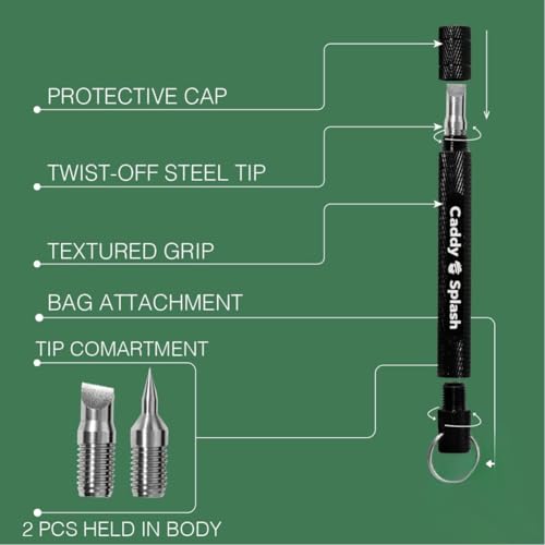 Caddy Splash Golf Club Groove Sharpener Tool - 3-in-1 Golf Club Cleaner for Wedge, Iron - Oblique, Straight, Spike Replacement Tips for U & V Grooves - Aluminum-Alloy Shaft, Heat-Treated Steel