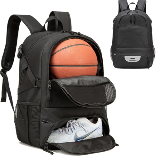 Basketball Backpack - Large Sports Equipment Bag with Ball Holder & Shoe Compartment for Basketball. (black) - color: Black