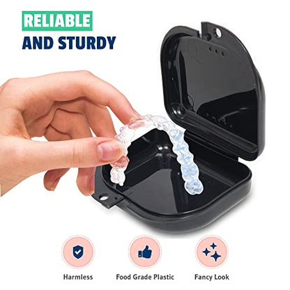 Retainer Case - Pack of 2 - Odorless Mouth Guard Case-Retainer Holder-Ventilated, Durable & Hygienic Guard Case for Carrying and Protecting Braces, Partial Dentures & Aligners-Black-3.14 x 3.14 x 1.1