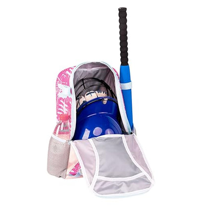 Youth Baseball Bat Bag Backpack, T-Ball & Softball Equipment Gear for Youth with Fence Hook, Lightweight Baseball Bat Backpack, Large Main Compartment for Helmet - color: Pink