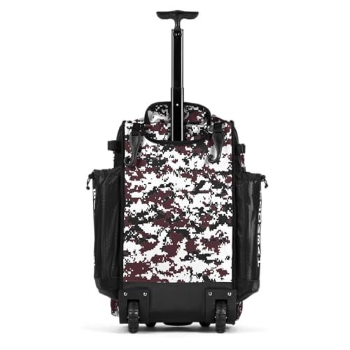 Boombah Rolling Catchers Superpack Baseball/Softball Gear Bag Digital Camo - 23-1/2" x 13-1/2" x 9-1/2" - Multiple Colors - Telescopic Handle and Holds 4 Bats - Wheeled Version - color: Black/Maroon
