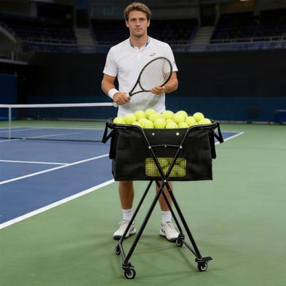Tennis Ball Hopper Cart with 4 Wheels，Foldable Large Capacity Pickleball & Tennis Ball Collector for Court Training, Coaching