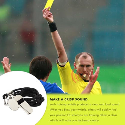 Soccer Referee Kit 2 Sets 2 Pieces Red Warning Yellow Cards with 2 Pieces Stainless Steel Referee Whistles Wallet Record Notebook Pencil