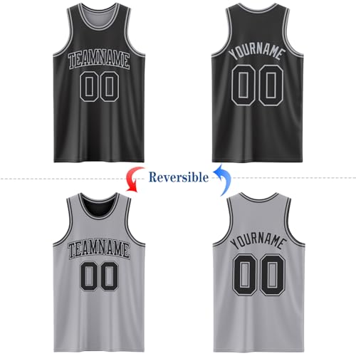 Custom Reversible Basketball Jerseys Men Youth, Personalized Sports Shirts Team Uniforms Printed Name Logo Number - color: Grey and Black