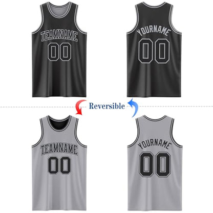 Custom Reversible Basketball Jerseys Men Youth, Personalized Sports Shirts Team Uniforms Printed Name Logo Number - color: Grey and Black