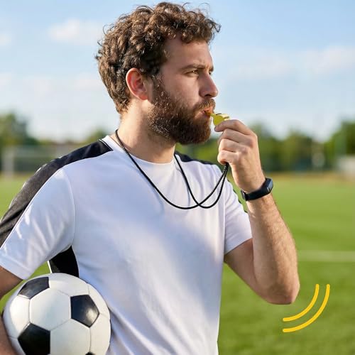 3 PCS Metal Whistle, Stainless Steel Coach Whistle Basketball Whistles with Lanyard for Teachers, Loud Sound Referee Whistles for Emergency, Sports, Soccer, Basketball (Black, Gold, Silver)