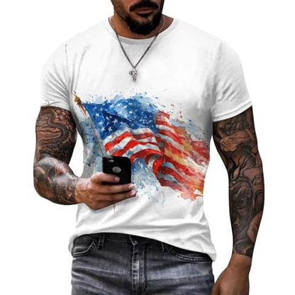 Men's American Flag T Shirt Short Sleeve Patriotic Tops Crewneck Muscle Tee 4th of July Golf Tops Summer USA Tee