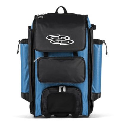 Boombah Catchers Superpack Hybrid Rolling Bat Bag - Multiple Colors - Wheeled & Backpack Version - color: Columbia Blue/Black