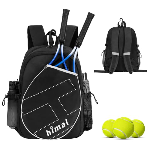 uniHimal Tennis Bag Tennis Backpack for Men Women, Large Capacity Holds 2 Rackets with Ventilated Shoe Compartment and Insulated Pocket - color: Bright Black