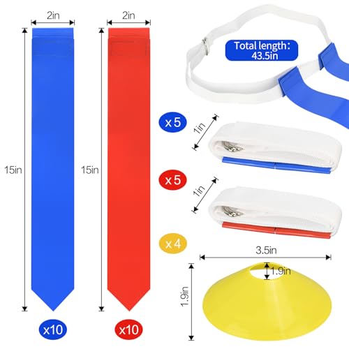 DkOvn Flag Football Set, Flag Football Belts with Flags, Easy Tear Away Belt for Youths, Adult Players of Flag Football - color: 10pcs(5 Blue+5 Red)