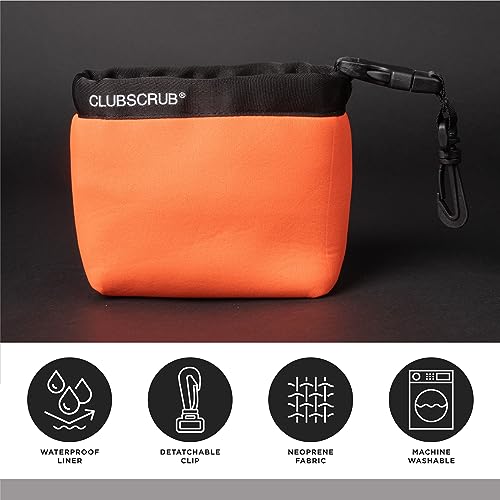 Club Scrub Golf Club and Golf Ball Cleaning Bag, Waterproof Clean Face Technology Liner, Detachable Clip, Machine Washable, Cleans Club Grooves, Dry Exterior (Neoprene or Microfiber Option Available) - color: Orange, style: Neoprene