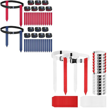 Flag Football Belts, Adjustable Flags for Flag Football, Red and Blue Flags and Red and White Flags for Team Training Bundle
