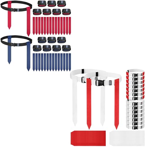 Flag Football Belts, Adjustable Flags for Flag Football, Red and Blue Flags and Red and White Flags for Team Training Bundle