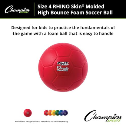 Champion Sports Rhino Skin Molded Foam Size 4 Soccer Ball, Red