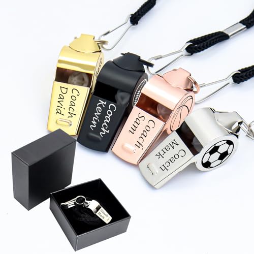 Custom Whistle with Lanyard Stainless Steel Sports Whistles Loud Whistle Gift for Coach Referee Teacher Sports Lover Silver Gold Rose Gold Black Custom Whistle for Adult - color: Black