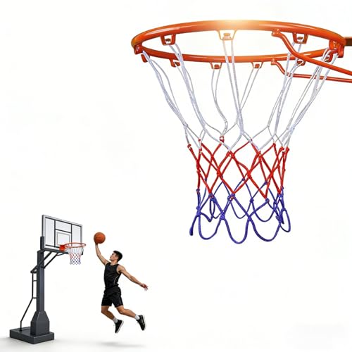 18 Inch Basketball Rim Replacement with Net, Universal Basketball Hoop Rim with Mounting Straps, Indoor Outdoor Basketball Rim for Most Backboard, Tree-Mountable Basketball Hoop Replacement