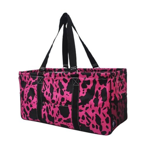 Extra Large Utility Tote Reusable Grocery Bag Oversized Collapsible for Groceries, Storage, Picnic, Beach (Cow Hot Pink- Hot Pink) - color: Cow Hot Pink- Hot Pink
