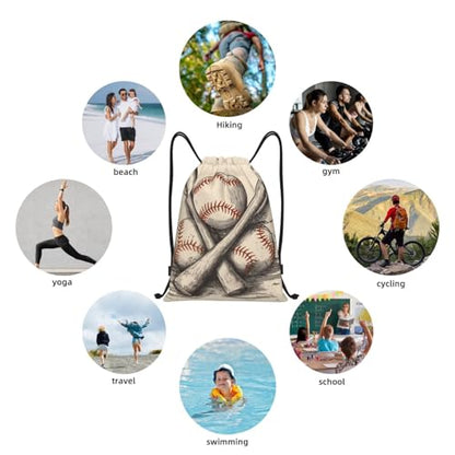 Drawstring Backpack Waterproof String Bag Hand Drawn Baseball Bats and Ball Cinch Bag Lightweight Sport Gym Sackpack Small - size: Small