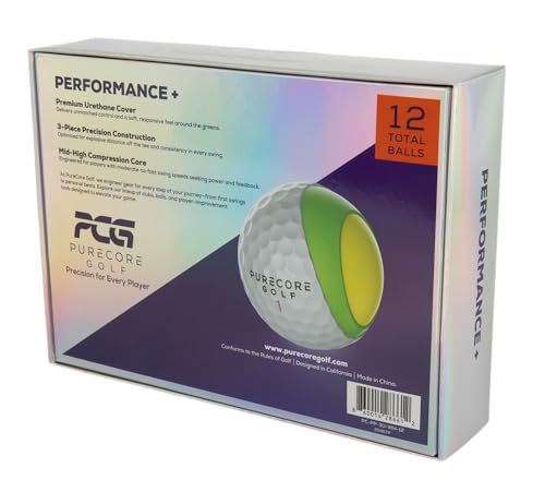PURECORE Performance+ Distance Golf Balls – Premium 3-Piece Urethane | 98 Compression | Extra Soft Feel, Predictable Flight, Balanced Spin & Consistent Distance