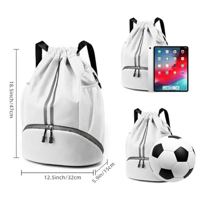 Valleycomfy Sports Drawstring Backpack - Water Resistant String Bag with Shoe Compartment Gym Backpack for Women & Men White - color: A-white