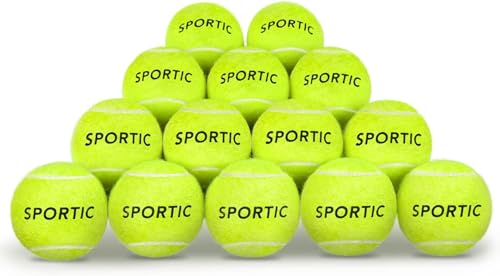 SPORTIC Tennis Balls, Duty Felt Pressurized Tennis Ball with Mesh Bag for 12PC or 36PC -High Bounce Training Exercise Tennis Balls for Beginners & Pet Dog Playing Balls, 3/4/12/36 PCS - style: 12pc fbm