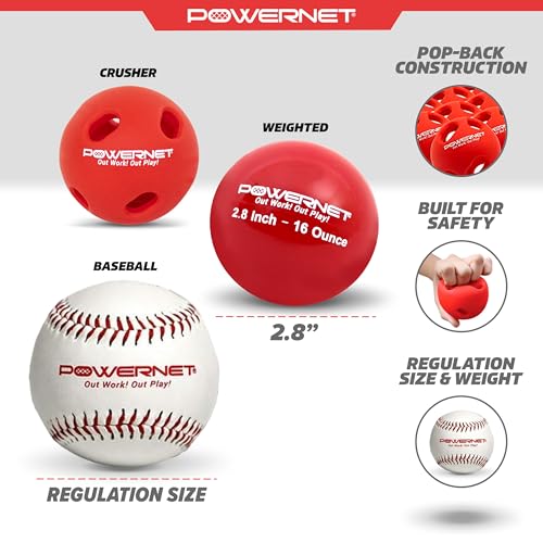 PowerNet Crushers & Weighted Balls, Softball Baseball Hitting Trainer for Improved Speed, Power & Coordination, Batting Practice Baseballs 24 Balls - style: 2.8" Weighted Balls Crushers & Baseballs