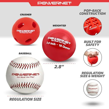 PowerNet Crushers & Weighted Balls, Softball Baseball Hitting Trainer for Improved Speed, Power & Coordination, Batting Practice Baseballs 24 Balls - style: 2.8" Weighted Balls Crushers & Baseballs