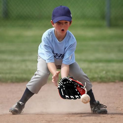 Baseball Glove + Ball Sets, Softball Glove, Baseball Mitt, 10.5''-12.5'' for Youth/Adult Training and Beginner Play, Synthetic Leather Softball Mitt - color: Black,Red, size: 10.5"